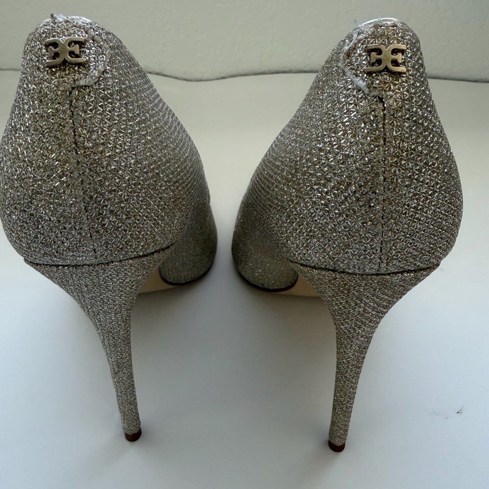Sam Edelman Glitter Pointed Toe Pumps in Champagne - Picture 6 of 11